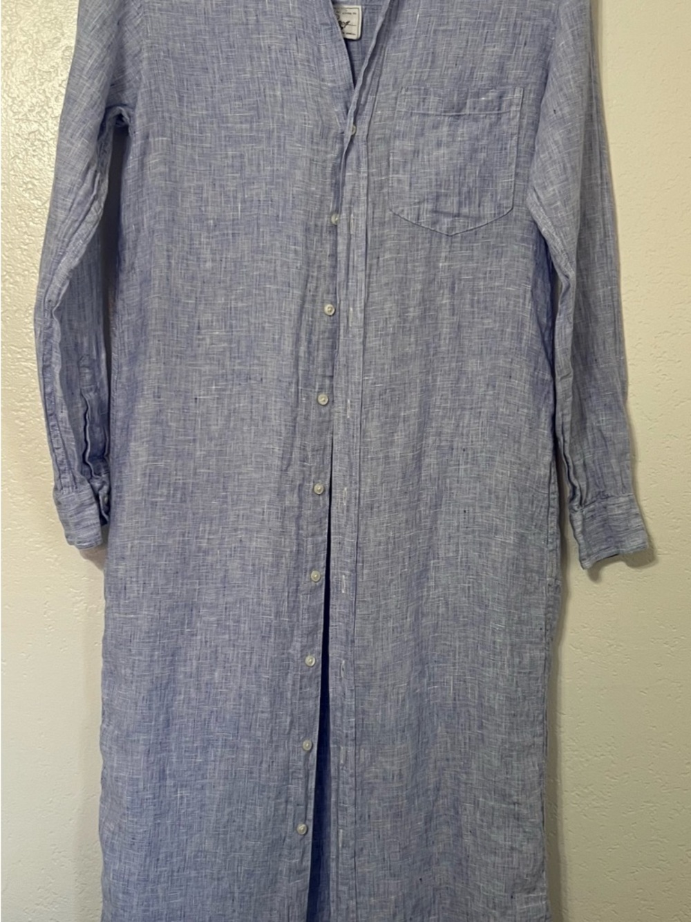 Frank & Eileen Rory Linen Shirt Dress XXS Blue Italian Linen Coastal Minimalist - Picture 2 of 8